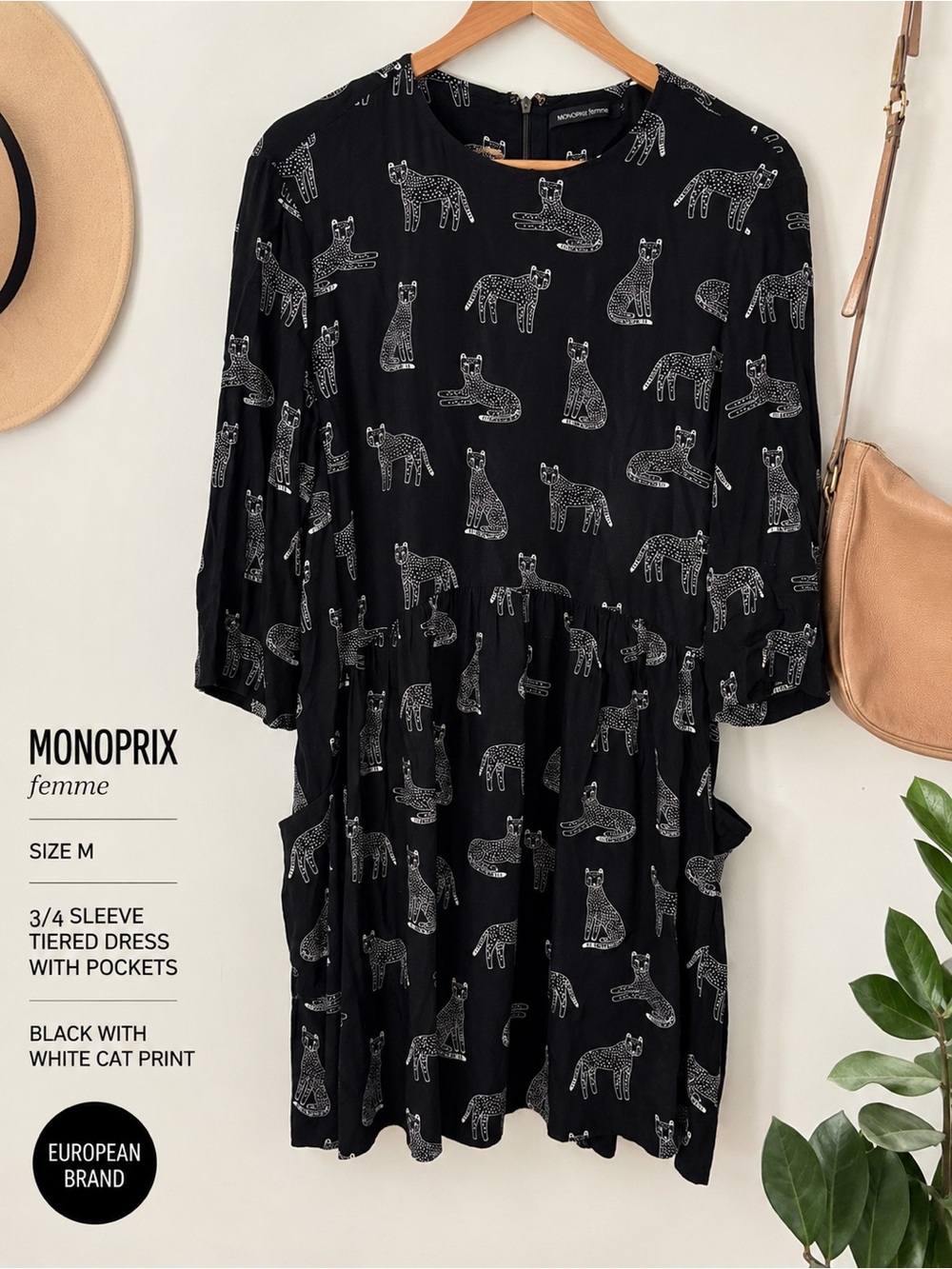 Black Mini Dress with White Leopard Print